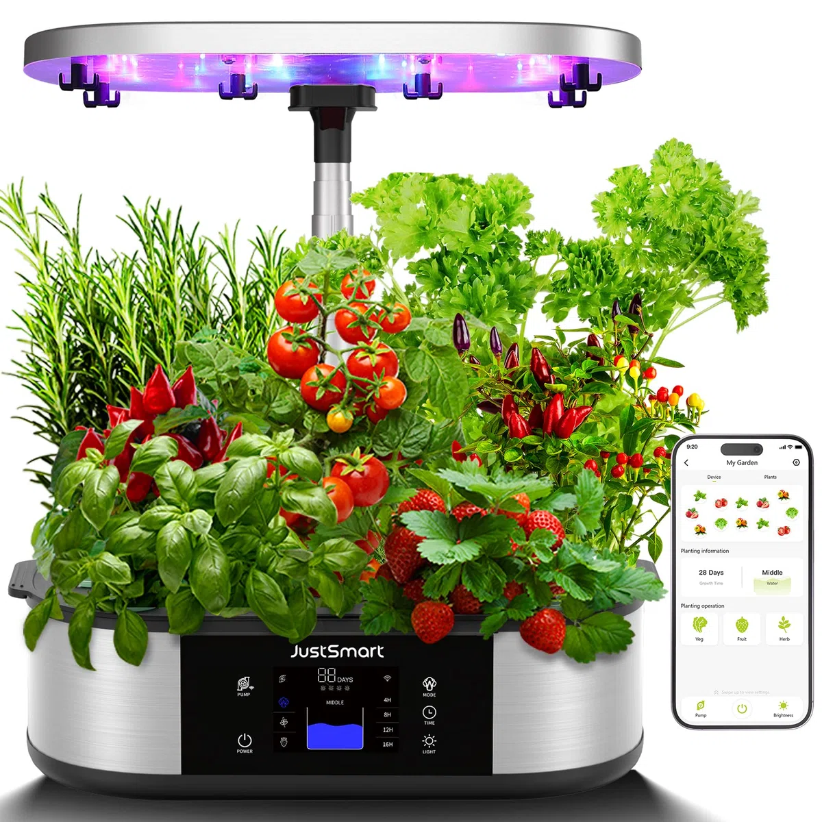 di Coltivazione idroponica, Smart WiFi Garden 12 Pods, 5 modalità di Illuminazione con Lampada LED per Piante da 30 W, per Interni di Erbe aromatiche, 76 cm, Altezza Regolabile