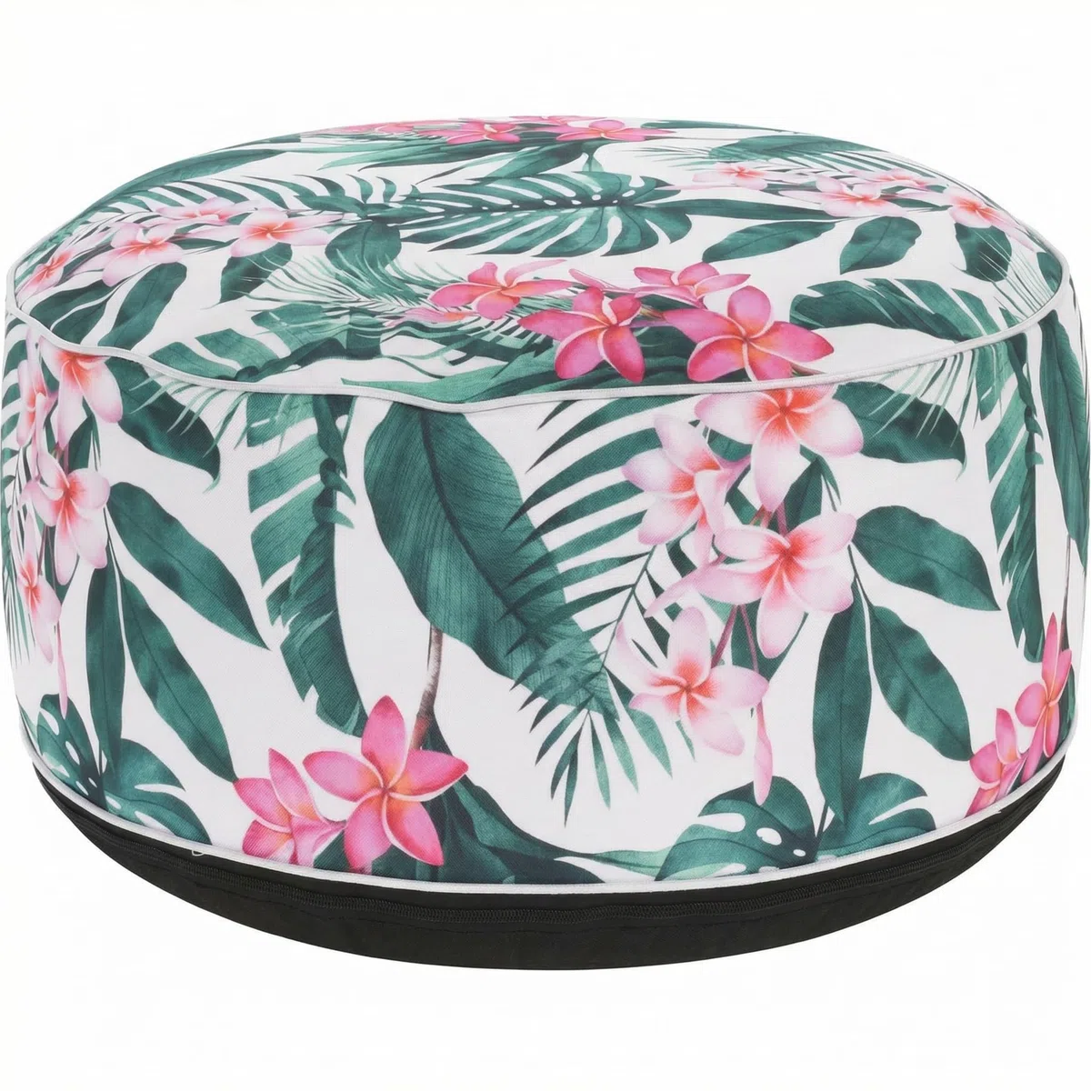 MIJOMA Pouf gonfiabile Ø 55 x 25 cm - Leaves with Flower - Poggiapiedi leggero per soggiorno e balcone - Impermeabile - Pouf e poggiapiedi