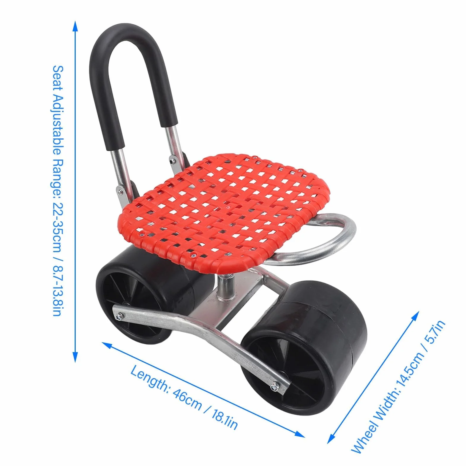 Ejoyous Sgabello da giardino con ruote, sedia a rotelle per giardinaggio, altezza regolabile 22-35 cm, sedia da giardino mobile, risparmio di manodopera, aumento dell'efficienza
