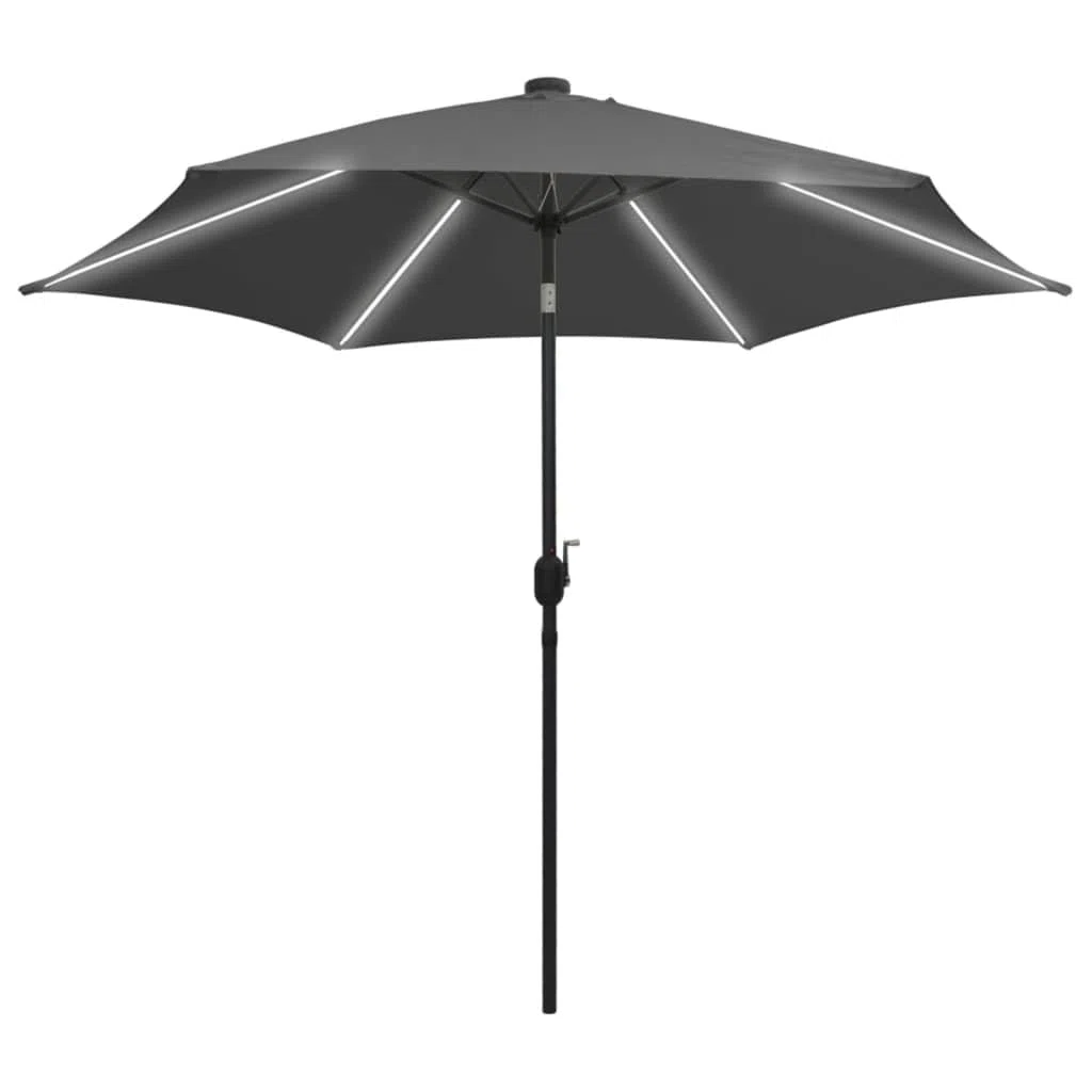 vidaXL Ombrellone con Luci a LED e Palo in Alluminio Parasole Protezione per Il Sole Telo Protettivo Tenda Accessori da Esterni 300 cm Antracite