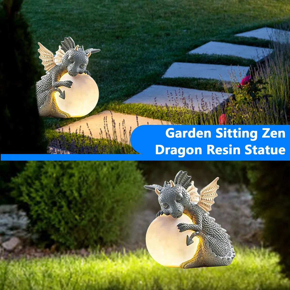 Statuetta Decorativa a Forma di Drago con Luce Rotonda, Decorazione da Giardino per Esterni Drago da Giardino per Balcone, Giardino, Drago Portafortuna per Uomini, Donne, Fidanzate, Mamma