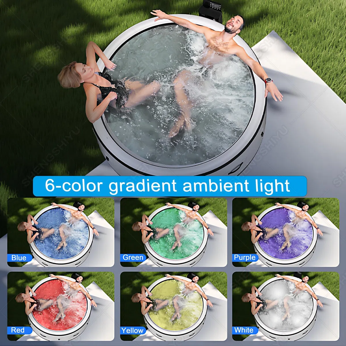 Vasca Idromassaggio da Esterno 6 Posti, Diametro 196 cm, Altezza 71 cm | Regolazione Intelligente Temperatura, Massaggio Bolle a 3 Livelli, Luce Ambientale Sfumata a 6 Colori