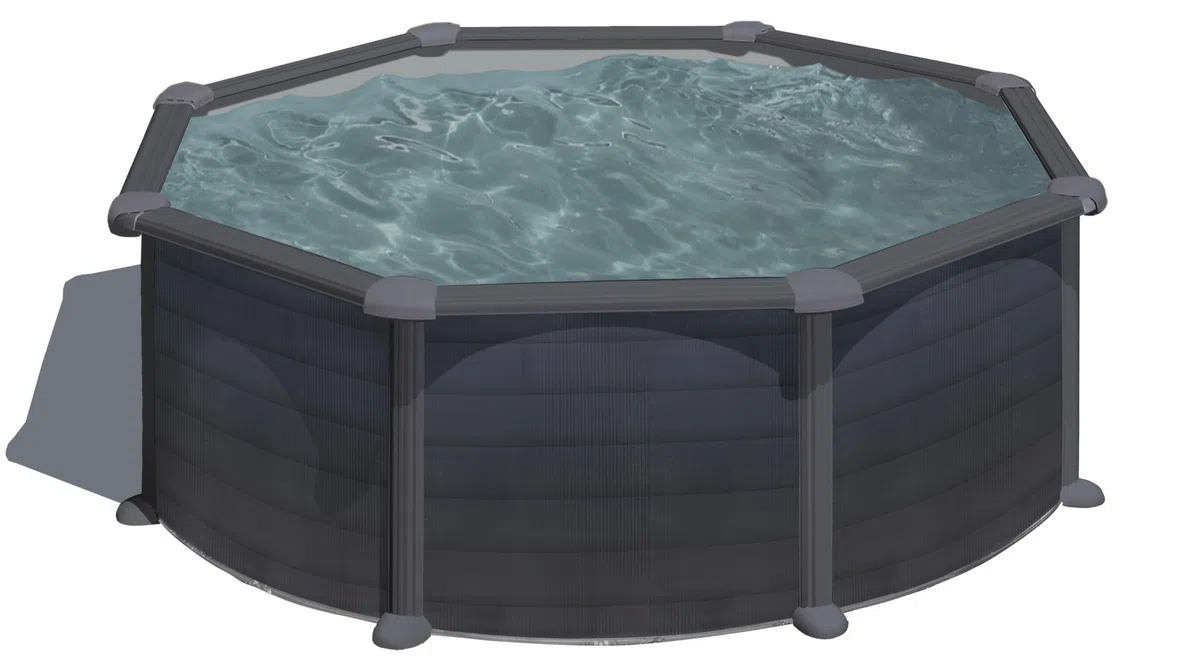 Piscina Gre KITPR358GF Granada. - Piscina fuori terra in acciaio, rotonda con aspetto in acciaio grafite. Piscina scomponibile per Giardino. 350 x 132 cm