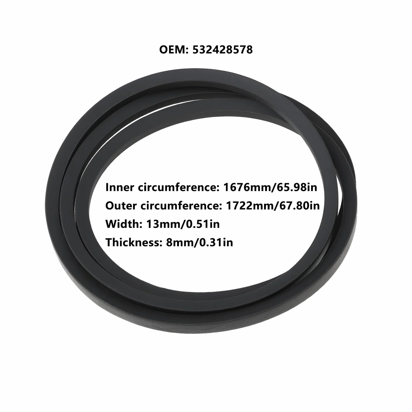 OTOTEC Cinghia trapezoidale per tosaerba 532428578, 1676 x 13 x 8 mm, compatibile con McCulloch MowCart 66