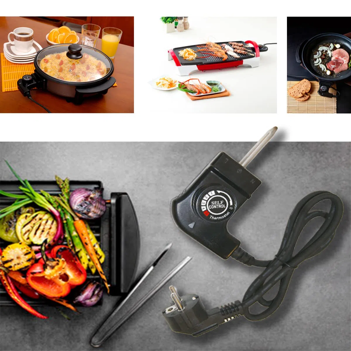 GOLDMAN SERVICE | Termostato a cavo per piastra grill elettrica. Compatibile per diversi modelli di grandi marche di grill elettrico. Termostato di ricambio