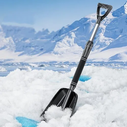 Pala da neve resistente, leggera, di grande capacità, con manico ergonomico in schiuma antiscivolo, set portatile di emergenza per auto e campeggio