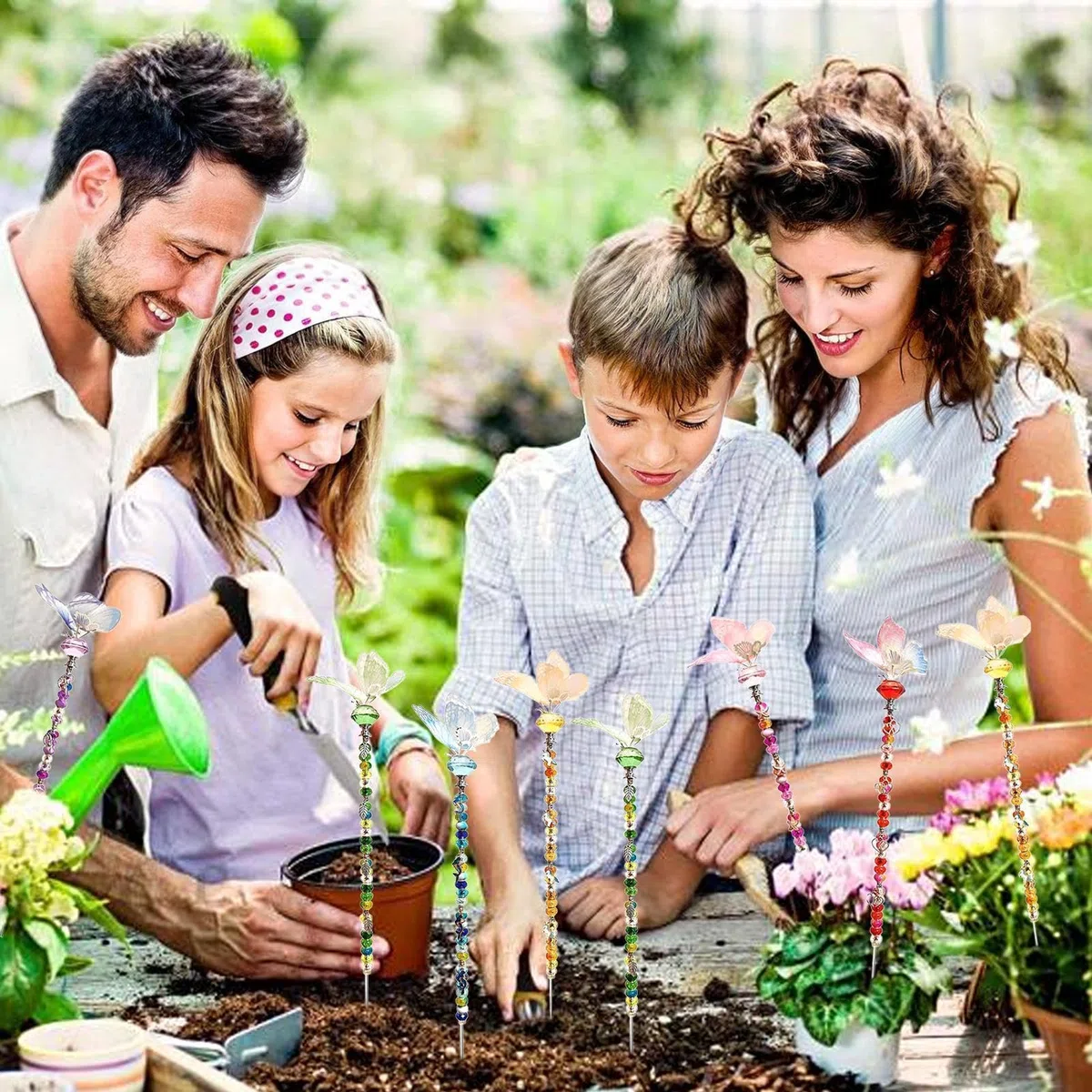 Kit Di Paletti Da Giardino Con Perline Bacchetta Farfalla Colorata | Kit Di Pali Da Giardino Con Perline A Bacchetta Fatata Per Matrimonio, Compleanno, Festa, Patio, Esterno, Paesaggio, Prato E