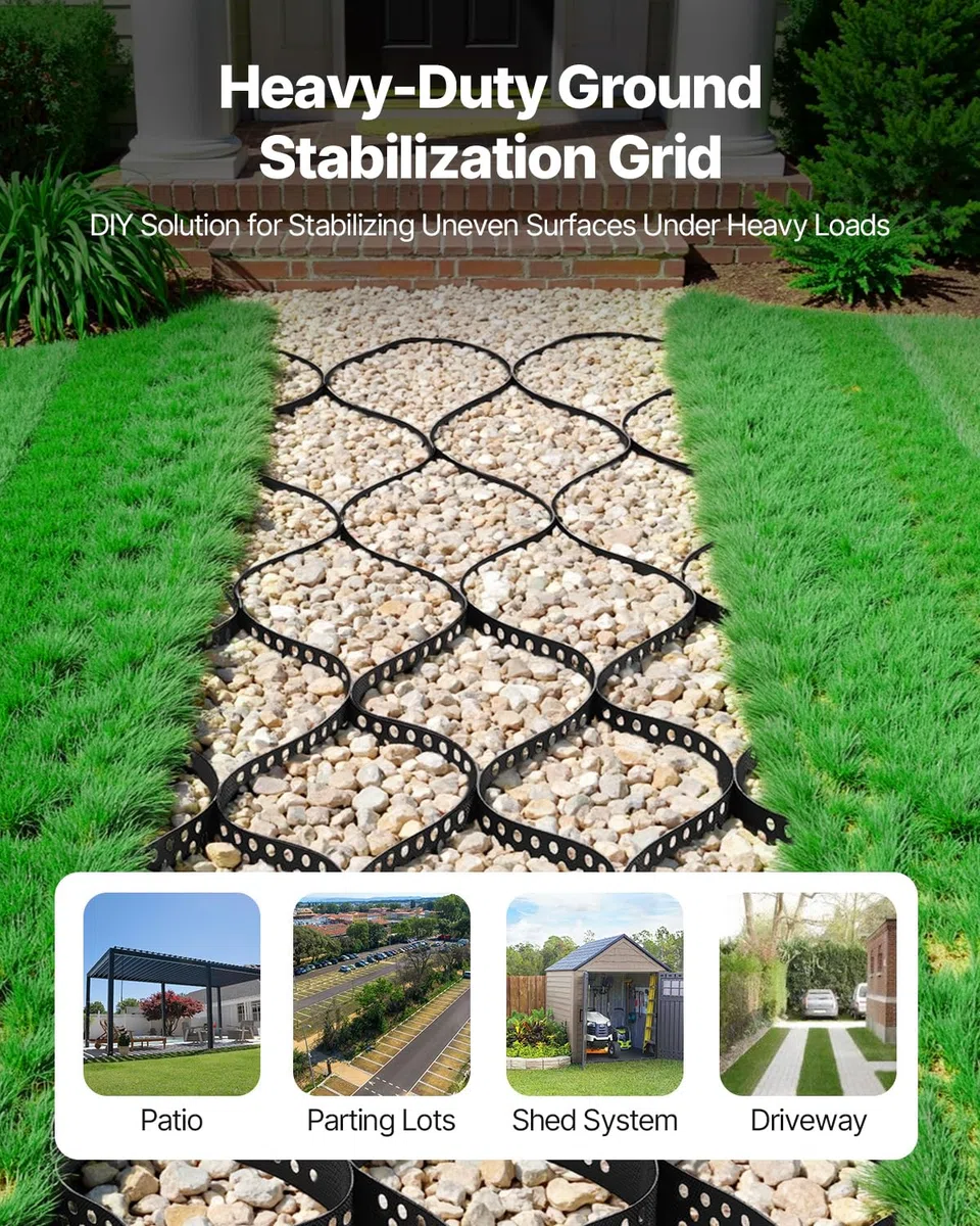 VEVOR Griglia di Ghiaia da Giardino Rete di Ghiaia Profondità 75 mm Spessore 1,5 mm 5200 x 2700 mm, Contenimento del Terreno Erboso, Griglia per Erbe Stabilizzazione, Giardino, Parco
