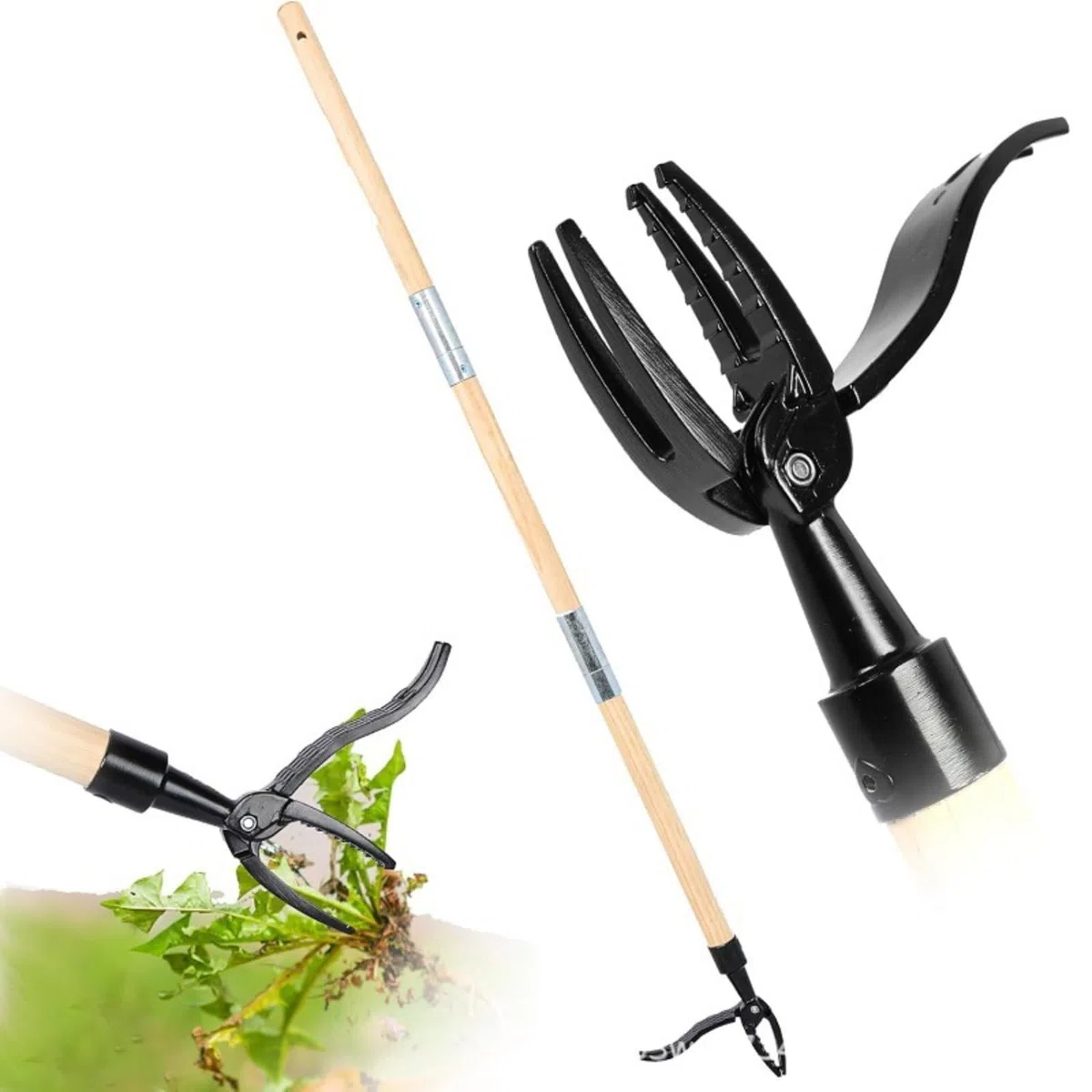 Utensile per rimuovere erbacce con 4 artigli, per rimuovere le radici, per tarassaco, manico lungo, per prato, giardino e cortile