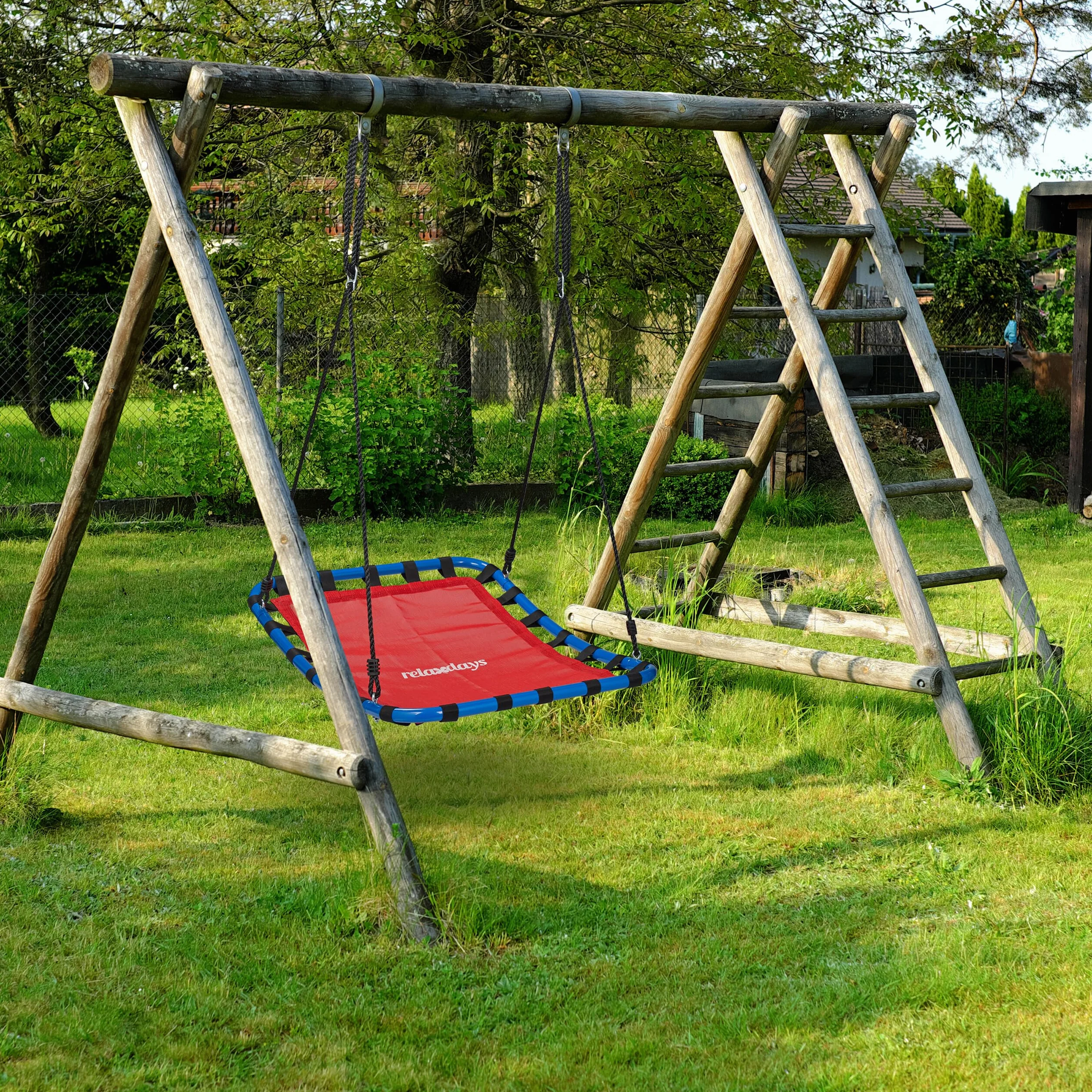 Relaxdays Altalena a Nido per Esterni, Dondolo per Il Giardino, Regolabile, Carico Fino a 100 kg, LP76x103 cm, Rossa Blu