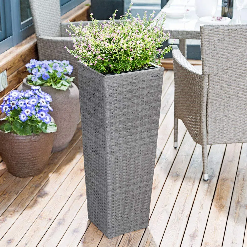 Deuba CASARIA® Set di 3 Vasi da Fiori in Polyrattan Intrecciato con Sottovaso e Foro Deflusso Acqua Richiudibile Vaso per Piante Effetto Rattan da Esterno Giardino Fioriere Fioriera