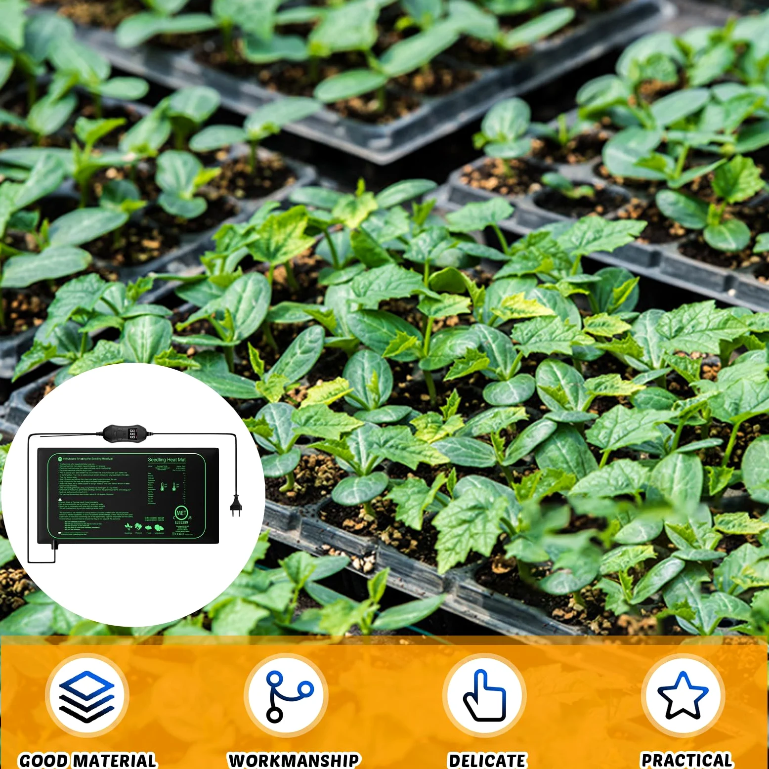 GOMETY Tappetino riscaldante per piante con termostato da 50 W, 52,5 x 25 cm, per piantine, rettili, animali domestici, IPX4, impermeabile, regolazione della temperatura per germinazione e serra da