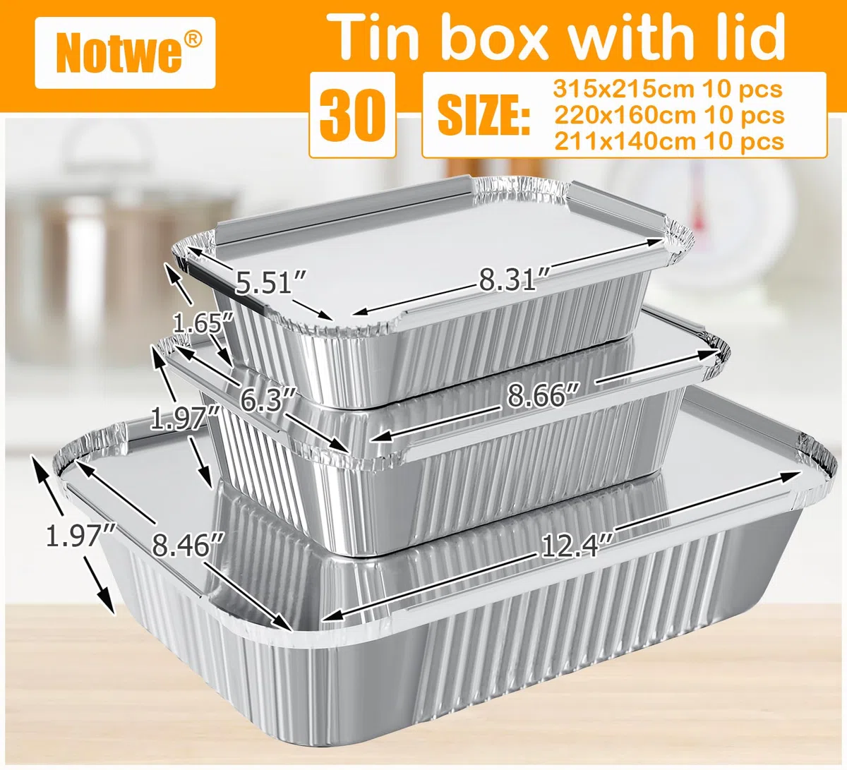 30 Ciotole in Alluminio, per Barbecue, in Alluminio, 1750 ml/700 ml/410 ml/260 ml, Ciotole in Alluminio con Coperchio, Ciotole per Barbecue in Alluminio, riutilizzabili (Argento-L)