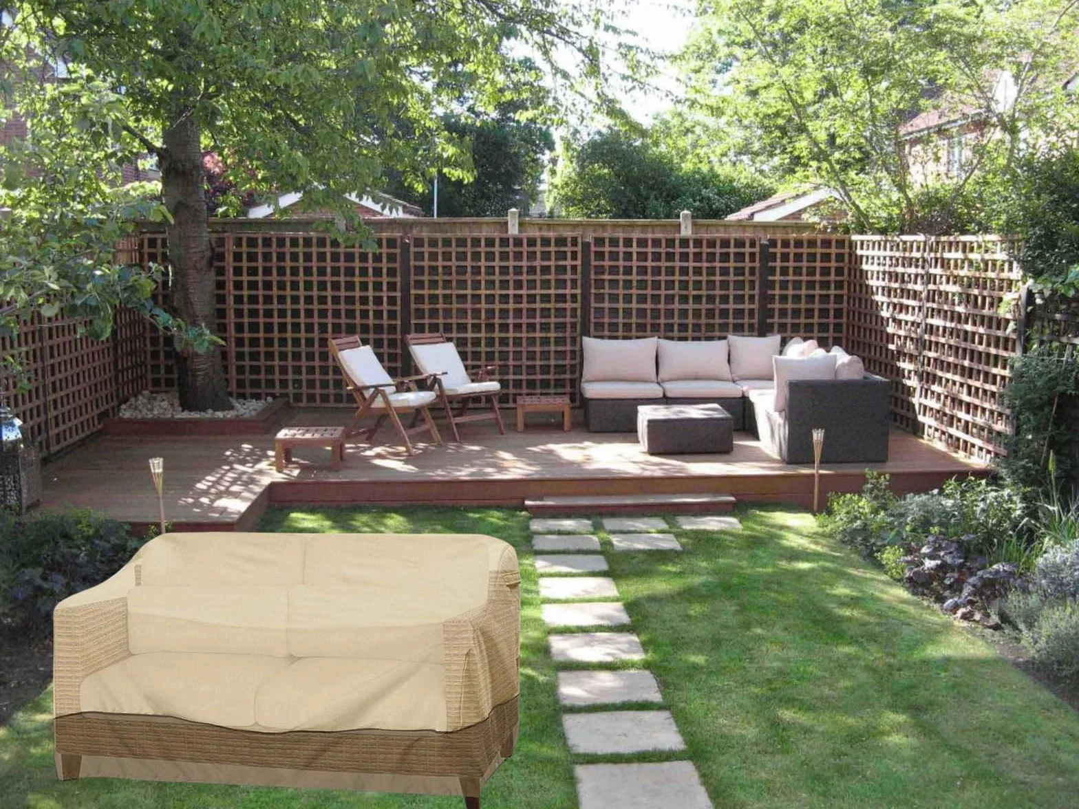 Copertura esterna impermeabile, rivestimento per divano esterno, Oxford 210D impermeabile per mobili da giardino o terrazza, copertura di protezione per giardino (147x83x79CM)