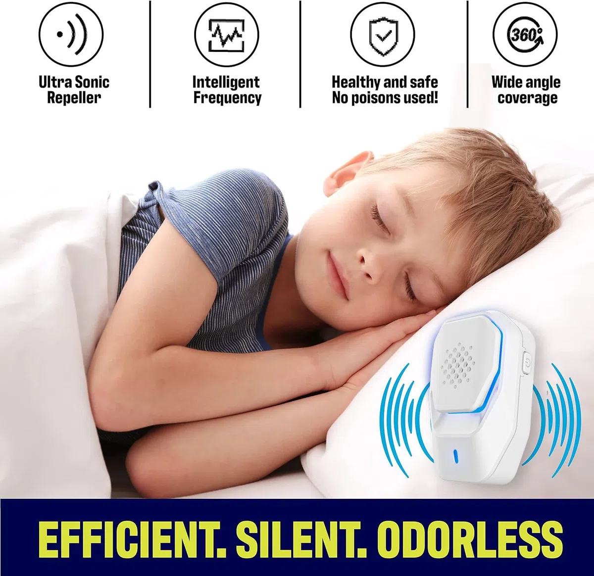 Repellente ad Ultrasuoni Elettromagnetico Efficace, Antizanzare Ultrasuoni, Repellente per Zanzare,Topi,Formiche,Mosche, Ragni,Scarafaggi-100% Professionale ed Efficace (Pack 4)