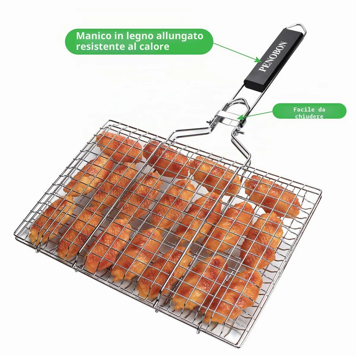 Cestino da Barbecue Pieghevole in Acciaio Inox per Pesce, Gamberetti con Manico Rimovibile, con Pennello da Forno e Borsa (Tipi 1)