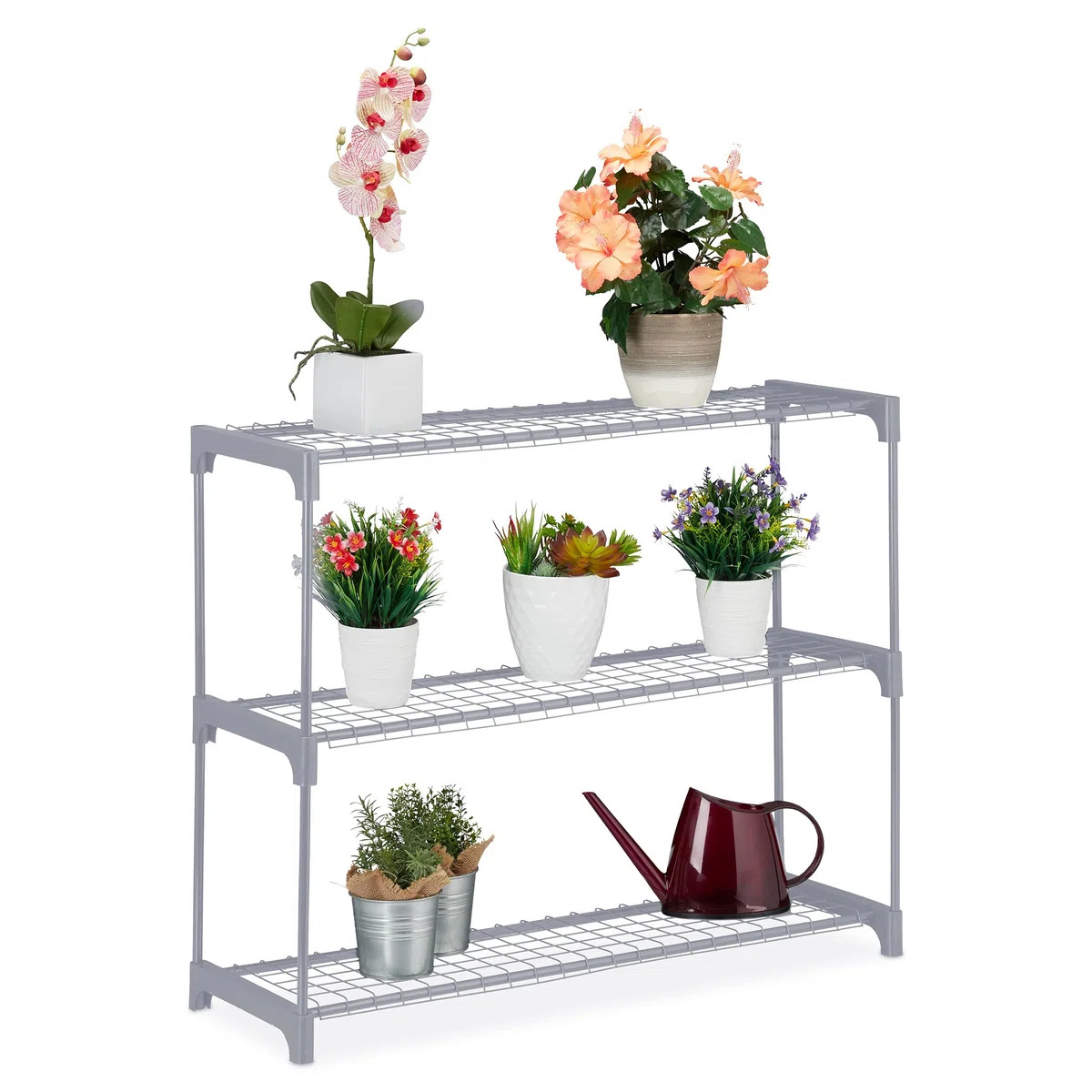 Relaxdays Scaffale Porta Piante a 3 Ripiani, Portapiante in Vaso, Fiori e Erbe, Mobile in Acciaio, 72x91x28 cm, Grigio