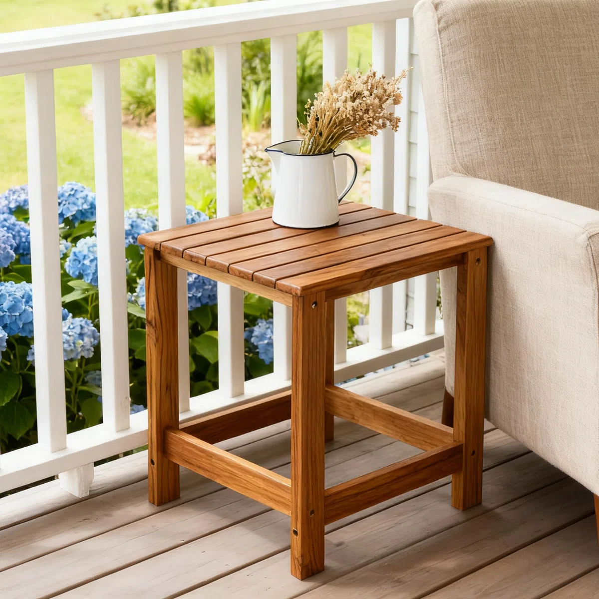 Utoplike Tavolino da esterno in teak, tavolino da caffè in legno, tavolini per giardino, cortile, camera da letto, soggiorno, divano laterale, contenitore per bagno