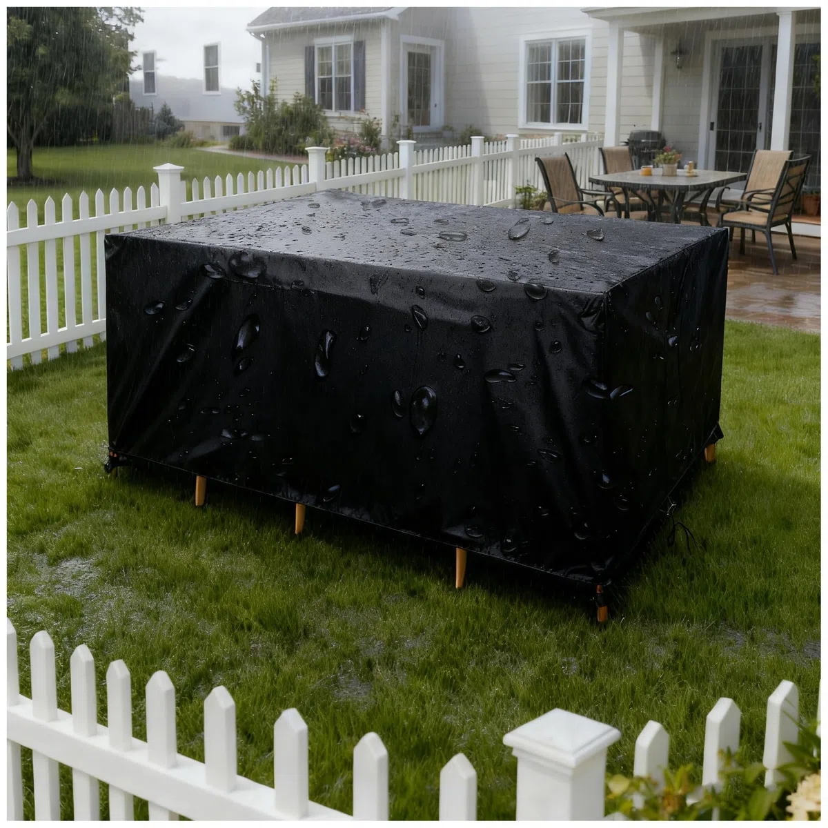 Telo Impermeabile Esterno 110x100x80cm/LxWxH Impermeabile Anti-UV Tessuto Oxford 420D Copertura Tavolo Esterno Rettangolare Copertura Universale da Giardino per Tavolo, Divano e Sedie