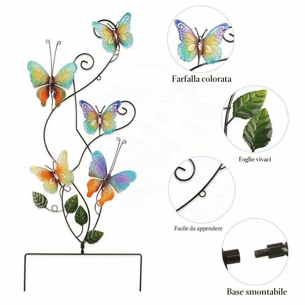 83CM Farfalla Decorazione per Metallo Giardino, Farfalle Paletto Giardino in Metallo Decorazione per Cortile, Decorative Scultura da Giardino, Figurine Decorazione per Esterni Giardino Prato Patio
