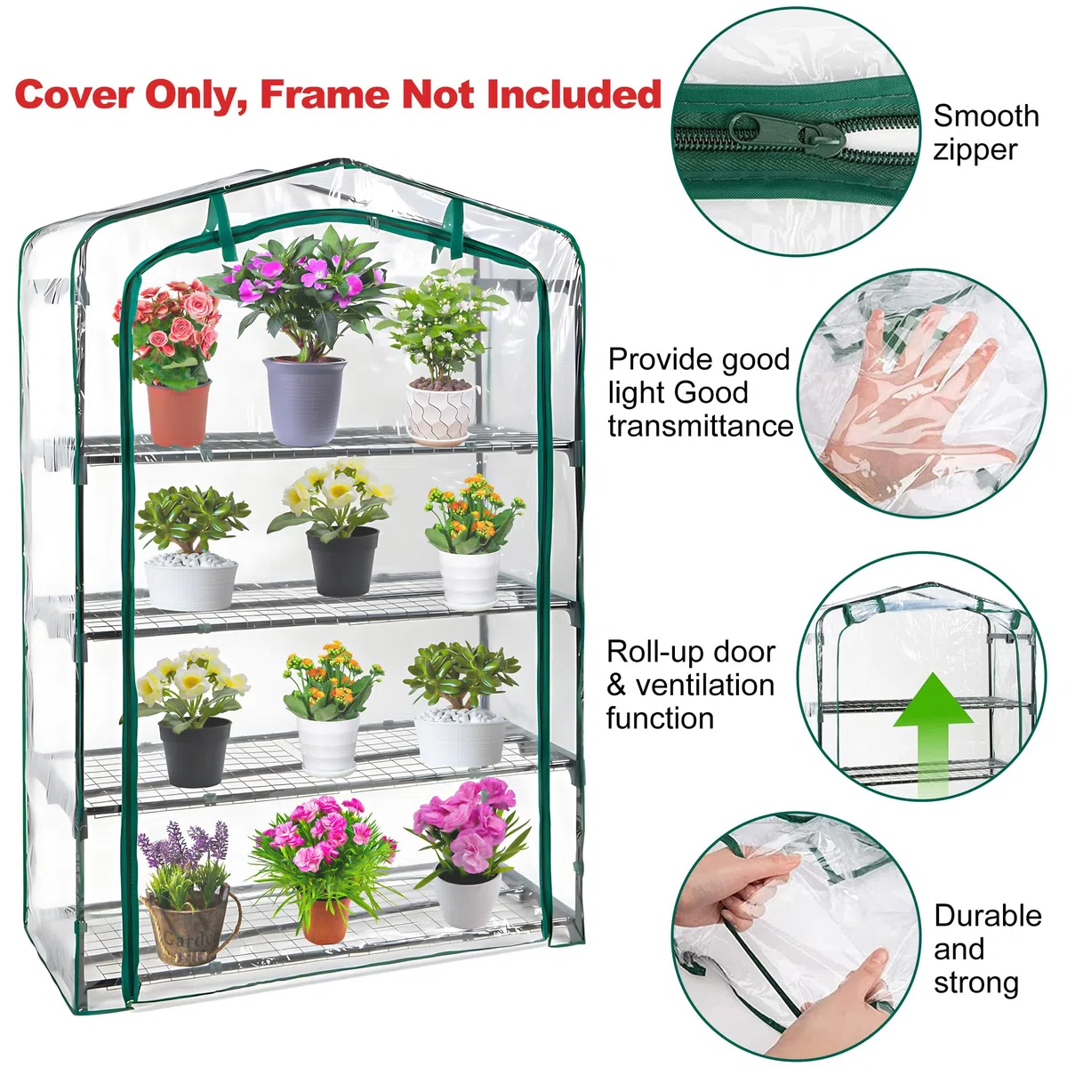 Copertura di ricambio extra larga per serra a 4 livelli, 160 x 101 x 48 cm, in PVC trasparente, con porta arrotolabile con cerniera, per piante e fiori (telaio non incluso)