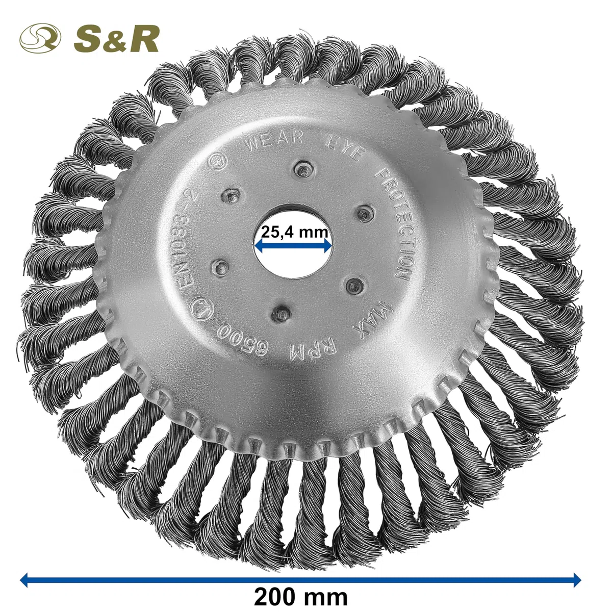 S&R Testina Spazzola Decespugliatore, Spazzola Acciaio Erbacce Disco Tosaerba 200mm Foro 25,4 mm.