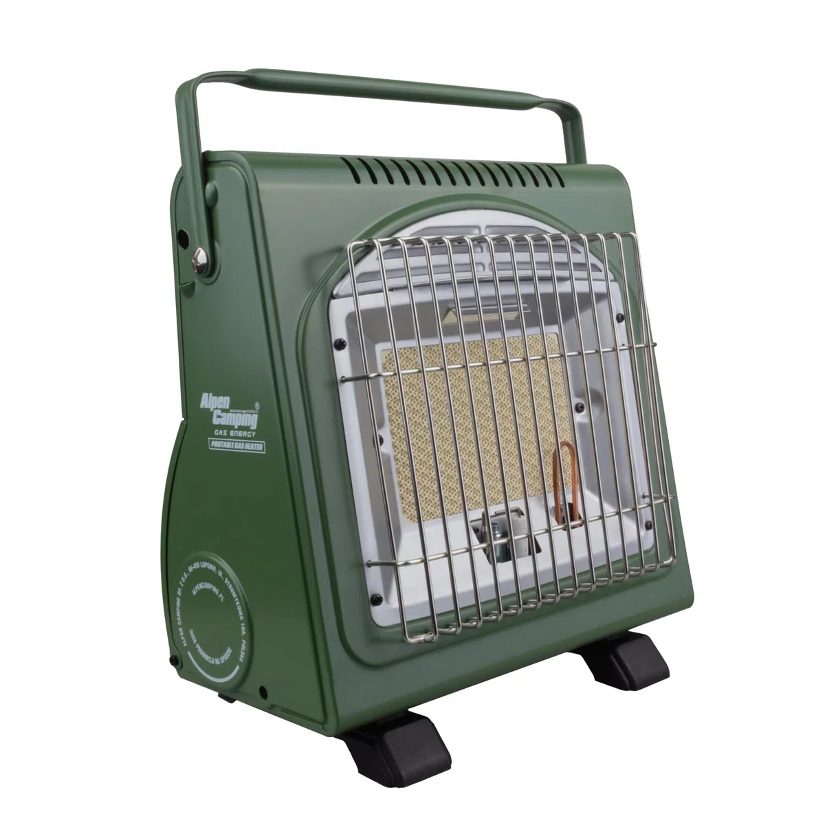 Alpen Camping Riscaldatore a gas + 4 cartucce da 400 ml, potenza di riscaldamento 1,7 kW, consumo di gas economico 124 g/h, accensione piezoelettrica, ideale per esterni, tenda e casetta da giardino,