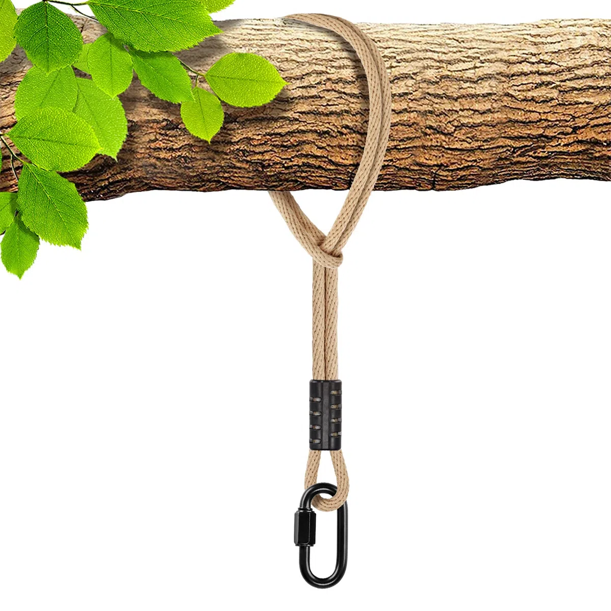 BeneLabel Amaca Albero Altalena Corda Appesa con Moschettone, 3M Cinghia Sospensione Stringa in Poliestereo Accessori Parco Giochi Sedia ad All'Aperto, Fino 2500 libbre, Diametro 10mm, Bianco Sporco