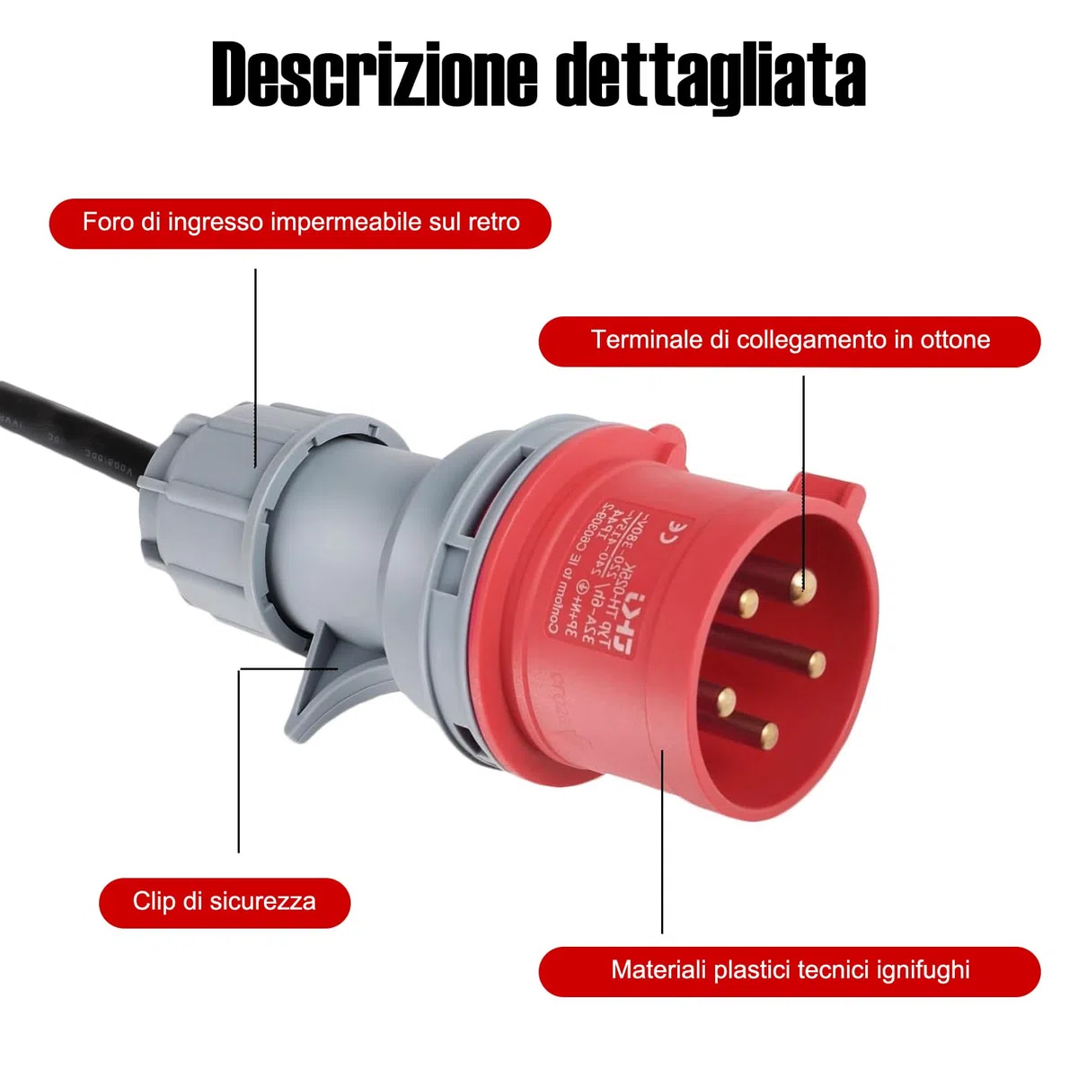 Adattatore CEE da 32 A a 16 A, con cavo da 0,5 m, protezione IP44, 5 x 2,5 mm², 400 V