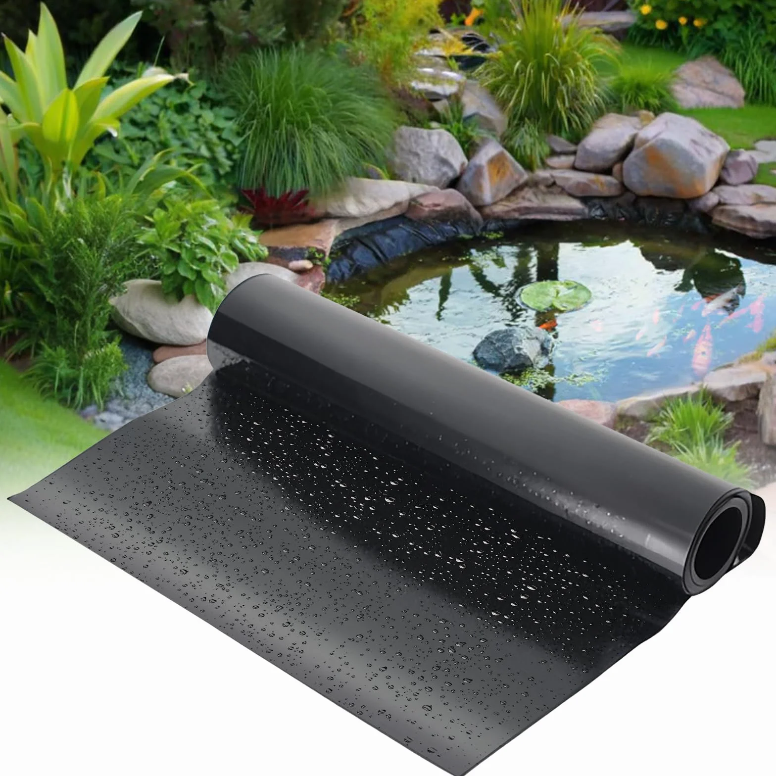 MIKIICOCO Rivestimento per laghetto, 3 x 3 m, impermeabile, flessibile, rivestimento per laghetto dei pesci, rivestimento in membrana preformata per giardini