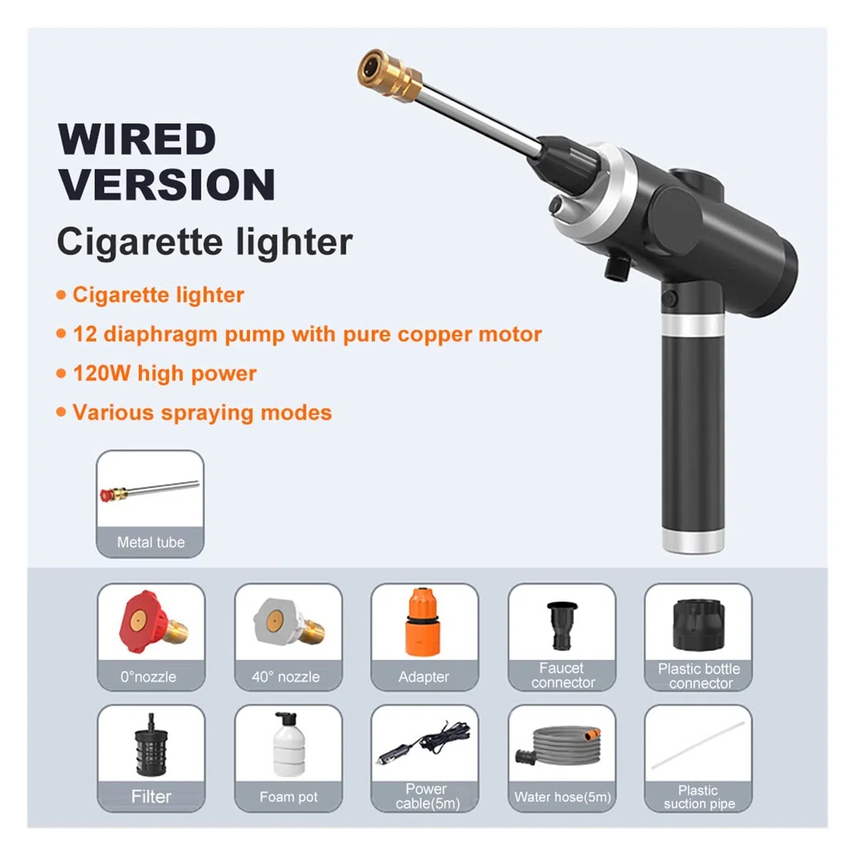 Idropulitrice, Autolavaggio ad alta pressione wireless da 120 W 25 MPa Pulitore for auto portatile Pistola for lavaggio ad alta pressione ricaricabile Pistola for acqua spray for la pulizia(Wired)