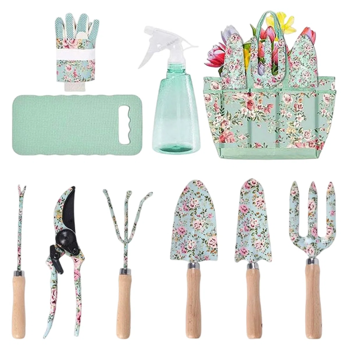 Attrezzi da Giardinaggio Rastrello e Pala con Motivo Floreale | Set di Utensili da Giardinaggio Antiruggine Per Giardinaggio in Giardino Prato Cortile Serra Esterno Casa