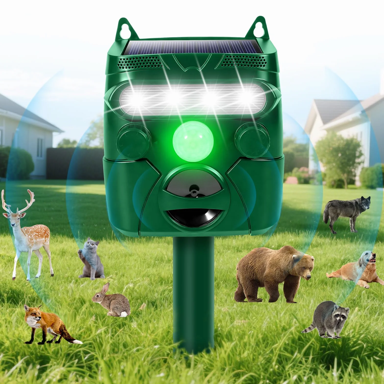 Repellente per Gatti, Ultrasuoni per Gatti, Ricarica Solare e USB, Dissuasore per Piccioni, IP54 Impermeabile, può Cacciare Piccioni Uccelli Cani gatti Topi Volpi