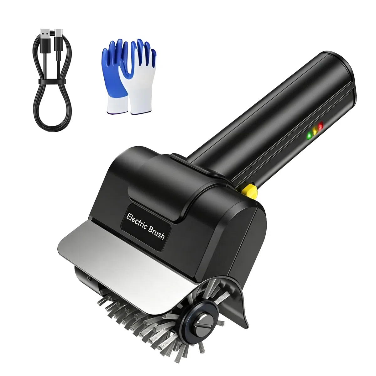 Spazzola elettrica per barbecue senza fili, set 3 in 1, con testina in acciaio inox 304, 3 velocità e 90 minuti di autonomia, impermeabile, per griglia in ghisa, affumicatore, piastra per barbecue