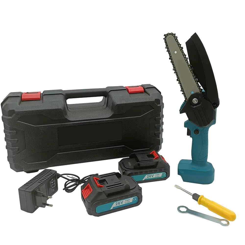 Mini Motosega Elettrica a Batteria Litio Ricaricabile Senza Fili 26V da 6 Pollici Con Catena per Potatura Taglio Alberi da Giardino, Giardino Giardinaggio Fai da Te