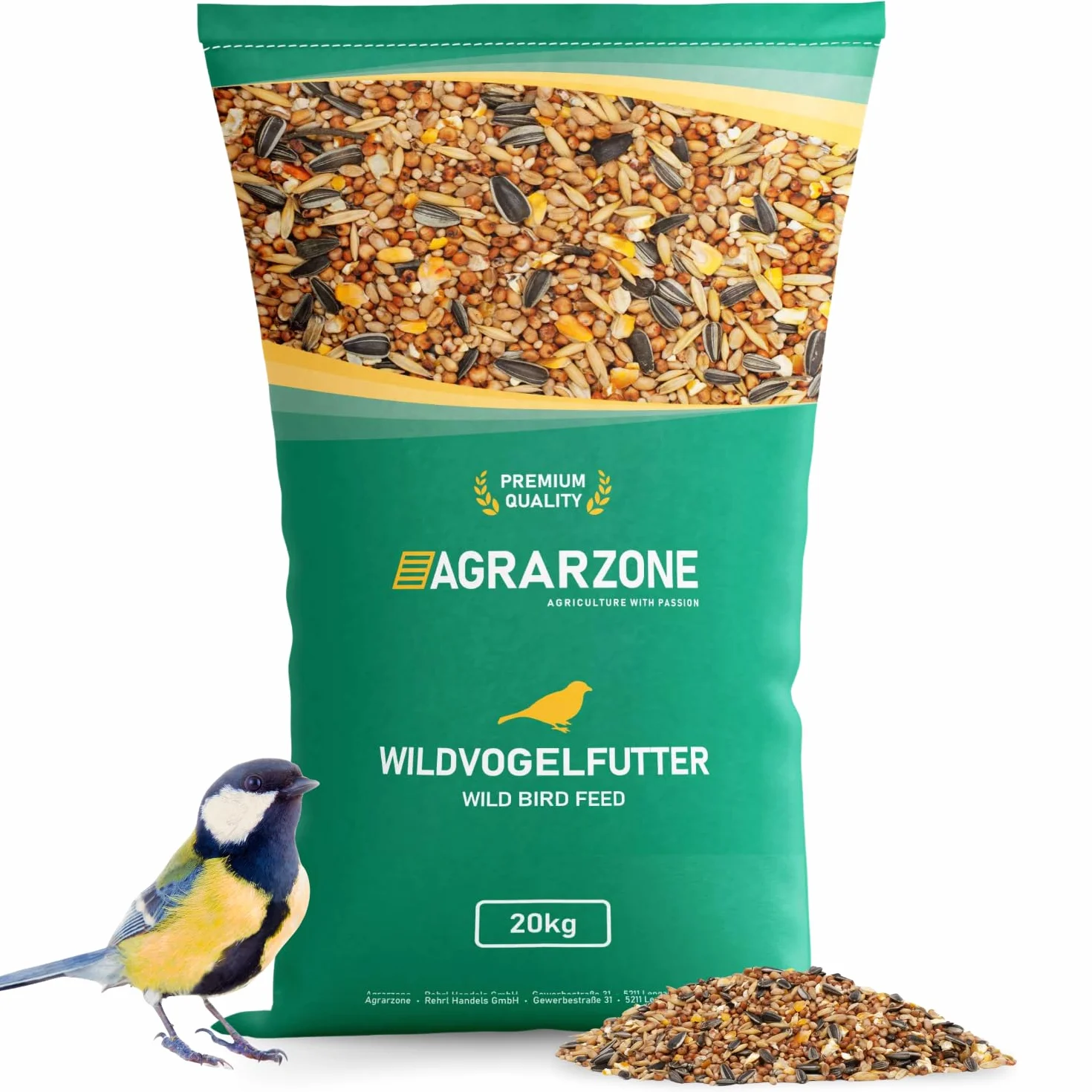 Agrarzone ALLROUND Mangime per uccelli selvatici 20 kg - Miscela di alta qualità senza additivi, per 4 stagioni - Con preziosi semi di girasole, uvetta e arachidi