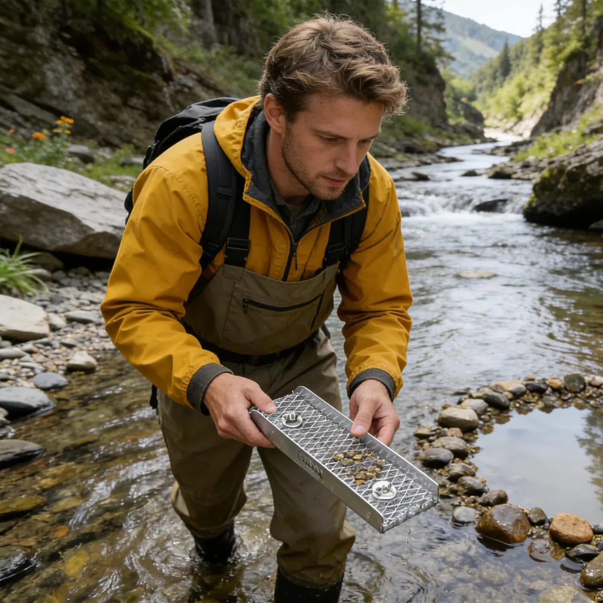 Attrezzatura mineraria d'oro, Kit portatile Sluice Box, Strumento minerario all'aperto con raccolta fiala, Attrezzatura mineraria in metallo resistente, Stile di esplorazione avventura, Flusso del