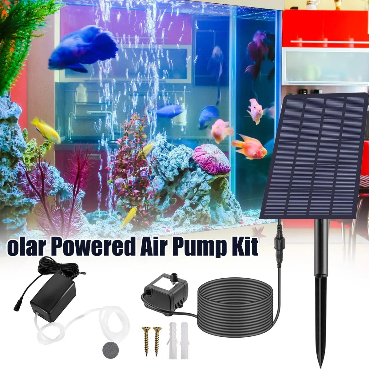 Aeratore Per Laghetto Con Pannello Solare, 2.5W Pompa Solare Ossigeno Per Laghetto Fontana, Con Tubo Di Ossigeno E Pietra Della Bolla Per Circolazione Ossigenante Aerazione Laghetti Da Pesca, Giardino