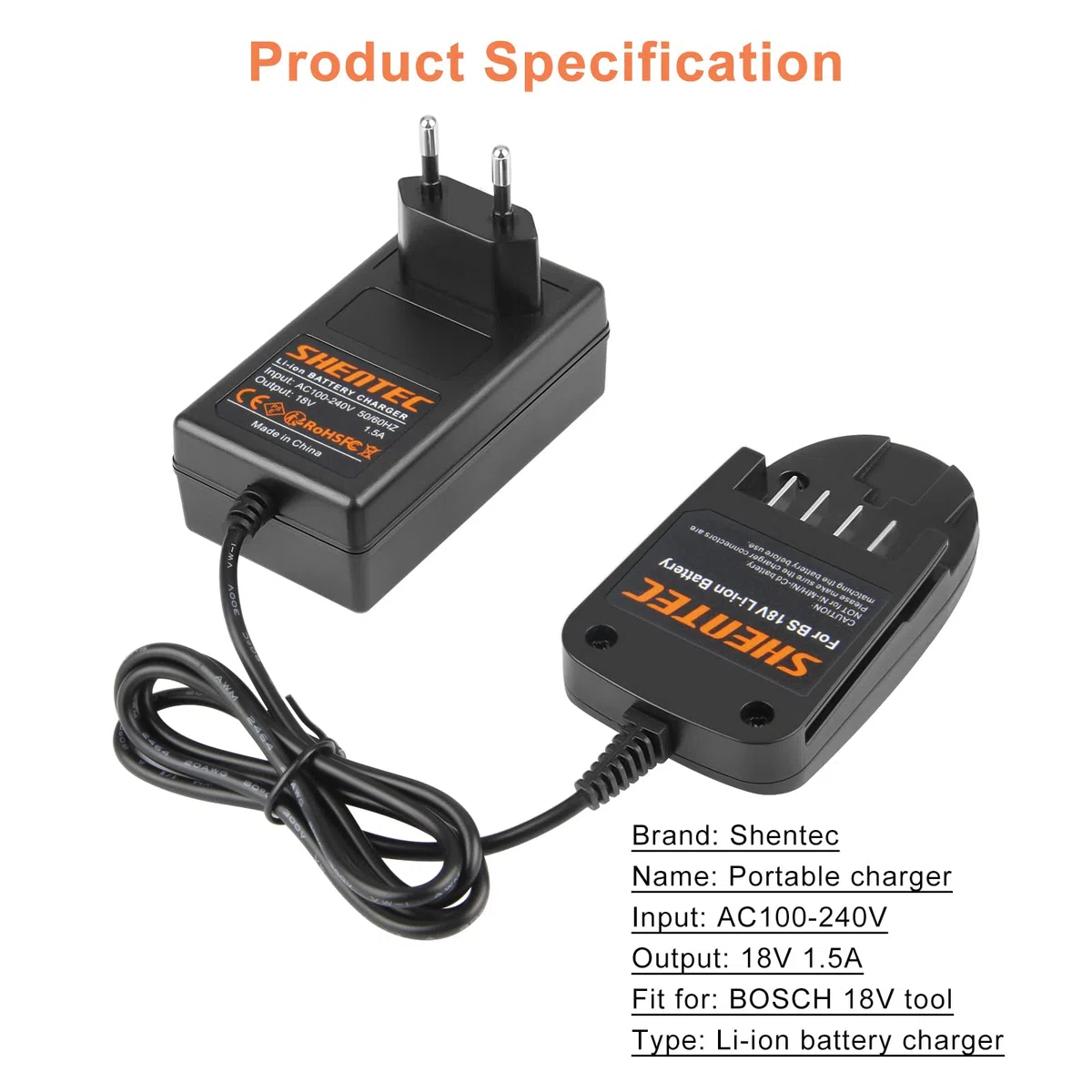 Shentec Caricabatterie Li-ion 18V compatibile con la batteria Bosch 18V PBA 1600A005B0 2607335040 2607336039 2607336040 2607336207 2607336208