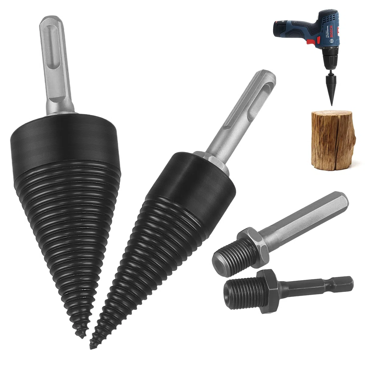 Spaccalegna per Trapano in Acciaio al Carbonio da 32 mm e 42 mm, con Tre Tipi di Maniglie Inclusi, Ideale per Uso Domestico e Outdoor
