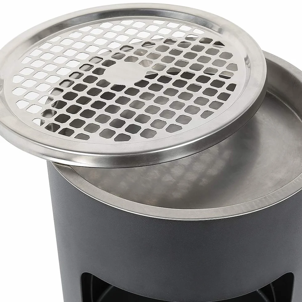 OHMG Contenitore per rifiuti da giardino, 30 L, posacenere rimovibile in acciaio inox, cestino rotondo con bidone e secchio interno, per interni ed esterni, commerciale (25 x 25 x 60 cm (nero))