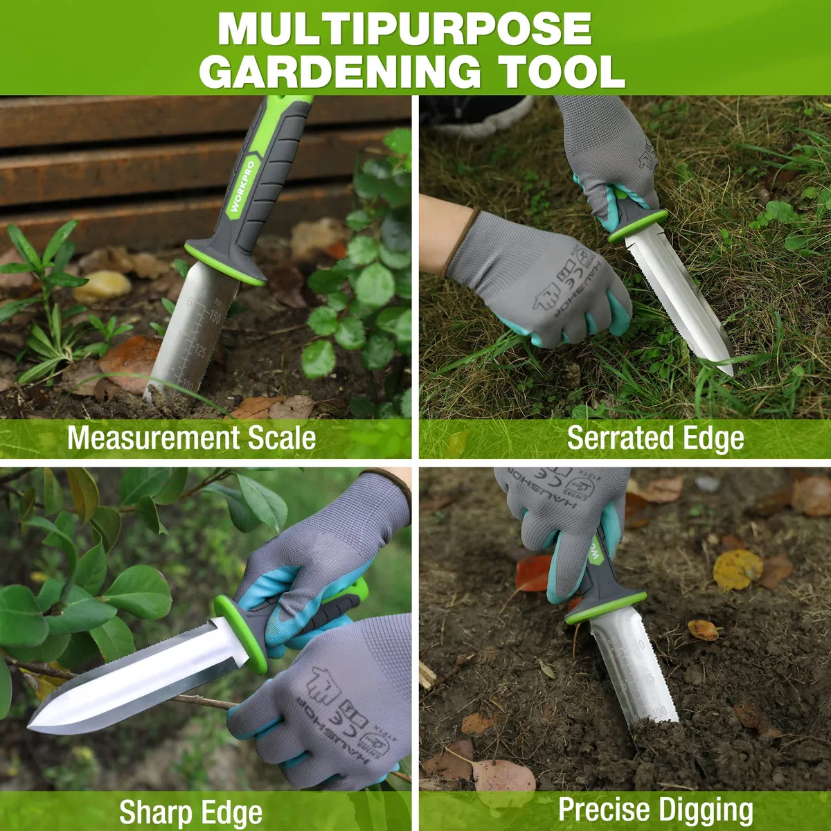 WORKPRO Coltello da Giardino in Acciaio Inossidabile, Strumento Ergonomico con Manico in TRP, Paletta da Giardino con Custodia in Oxford - Ideale per Estirpazione, Piantagione e Scavatura