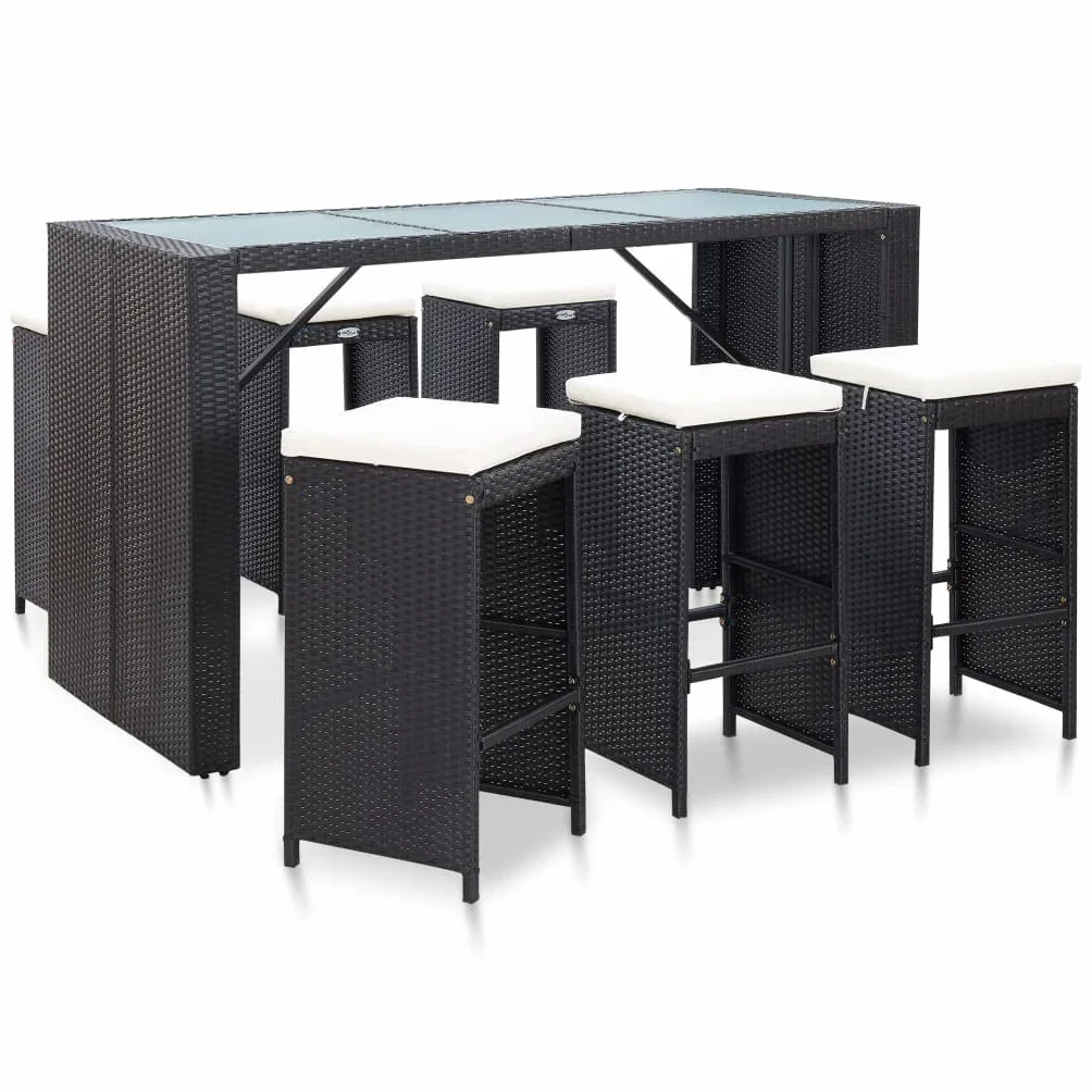 vidaXL Set da Bar da Giardino 7 pz con Cuscini in Polyrattan Nero