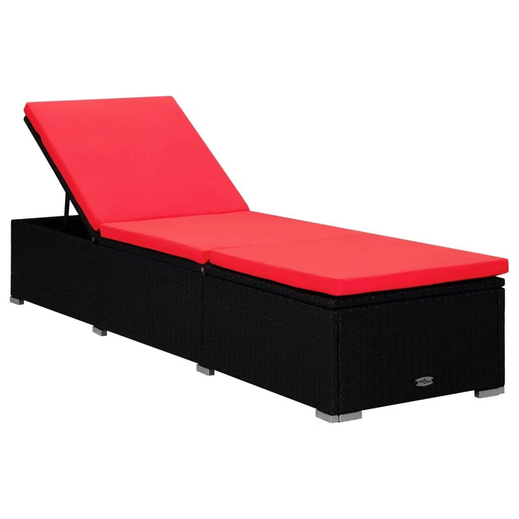 Lettino Prendisole con Cuscino e Tavolino in Polyrattan Rosso, Letto Relax da Giardino Regolabile, Divano Solarium con Cuscino Imbottito per Piscina Terrazza Spiaggia, Agli Agenti Atmosferici