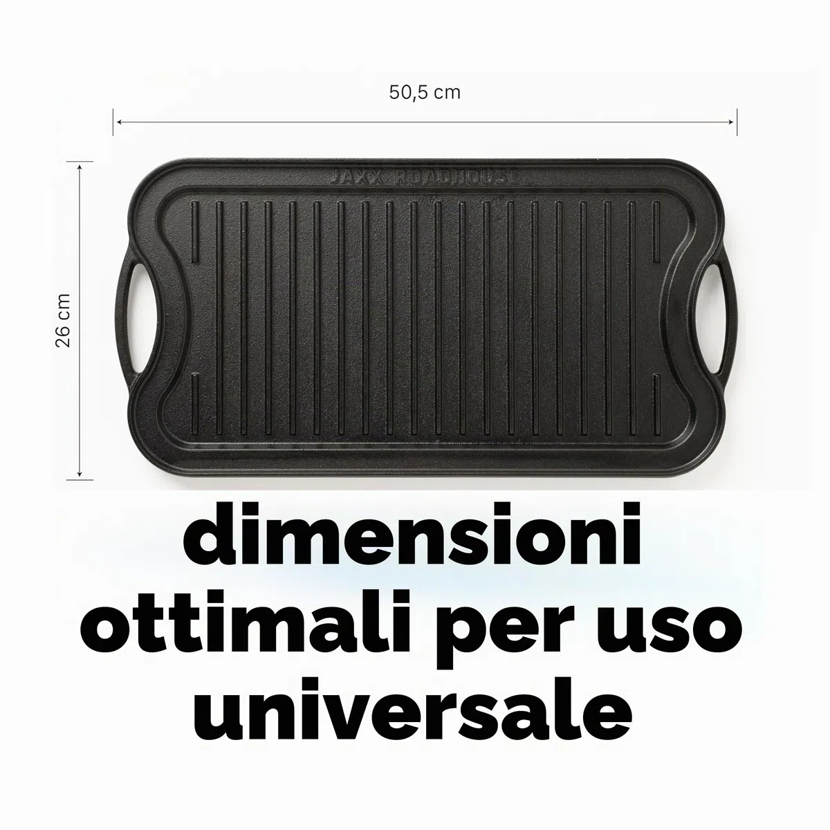 JAXX ROADHOUSE Piastra in ghisa | Piastra in ghisa da posizionare su barbecue a carbone/gas e forno e fornelli | Plancha, Teppanyaki, hamburger, verdure, 50,5 x 26 x 2,5 cm