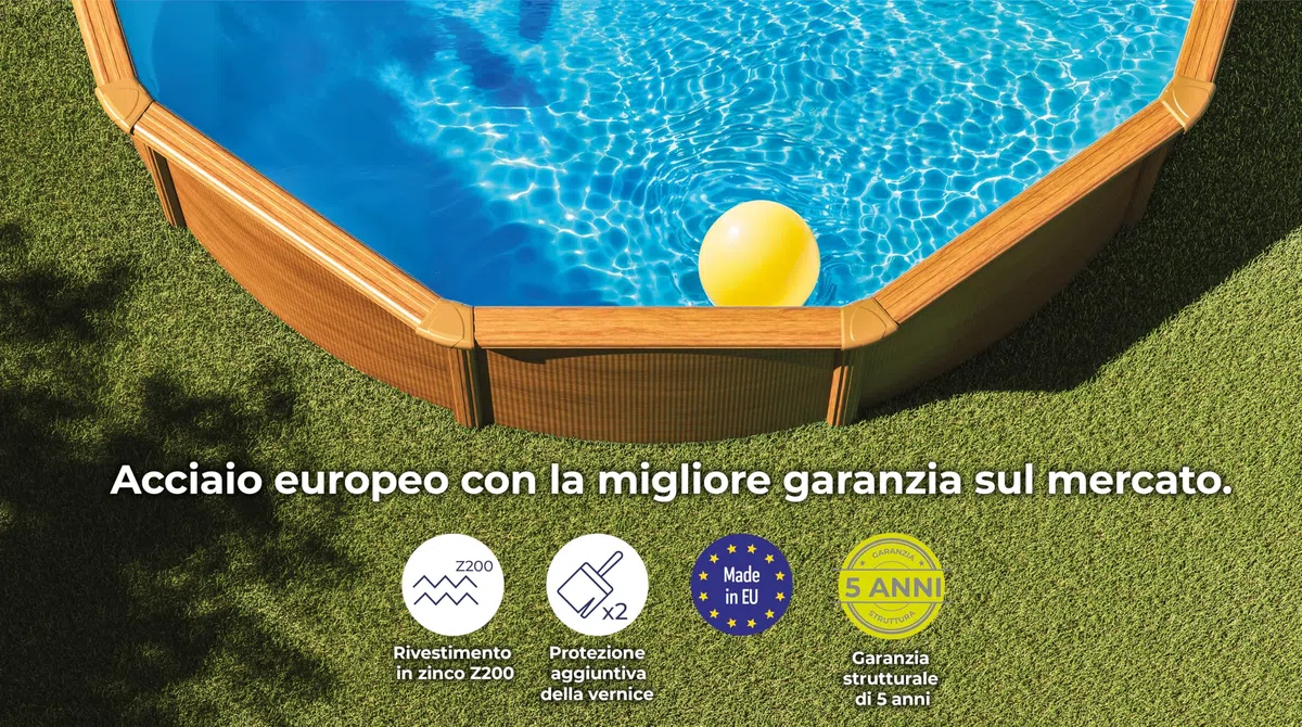 Gre Piscina in Acciaio Rotonda Sicilia Madera con Filtro a Cartuccia 300x120 cm