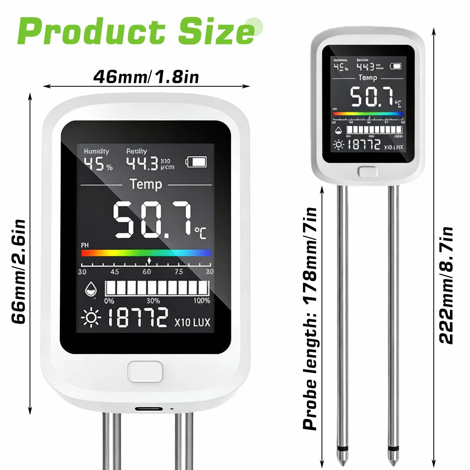 PH Terra, Misuratore di umidità 6 in 1, per piante digitali, misuratore di umidità per terreno con valore PH temperatura umidità luce fertilità per giardino, prato, agricoltura