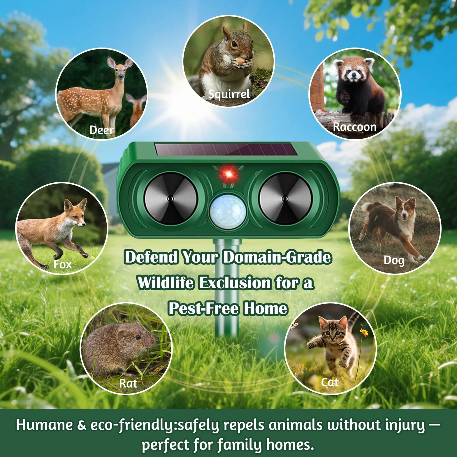 Dissuasore Gatti, Ultrasuoni per Gatti Ultrasuoni Repellente Gatti Solare con Flash LED Dissuasore Ultrasuoni Piccioni Impermeabile per Volpi Cani Cervo Procioni