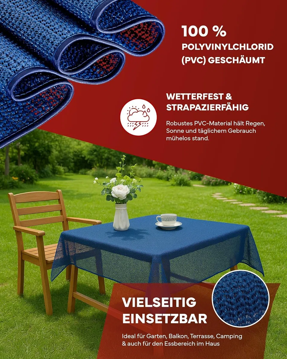 Tovaglia da giardino con orlo, lavabile, per giardino, balcone e terrazza, resistente alle intemperie (Blu, 140 x 180 cm ovale)
