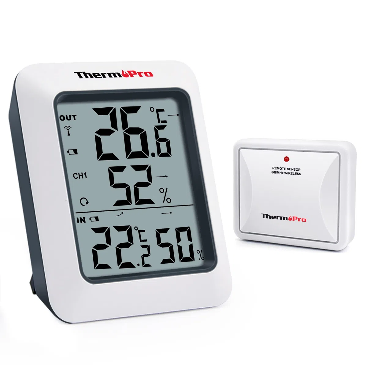 ThermoPro TP60S Termometro Ambiente Interno Esterno Digitale Wireless Trasmissione 60 Metri con Sensore Esterno Igrometro Misuratore di Temperatura e umidità per Casa Ufficio Scuola